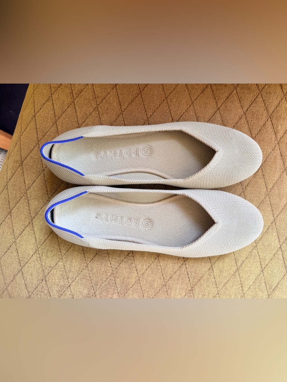 Rothy's Beige Knit Ballet Flats with Blue Heel